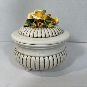 Vintage Italian Ceramic Covered Dish Flowers Capodimonte Style Trinket Candy Box